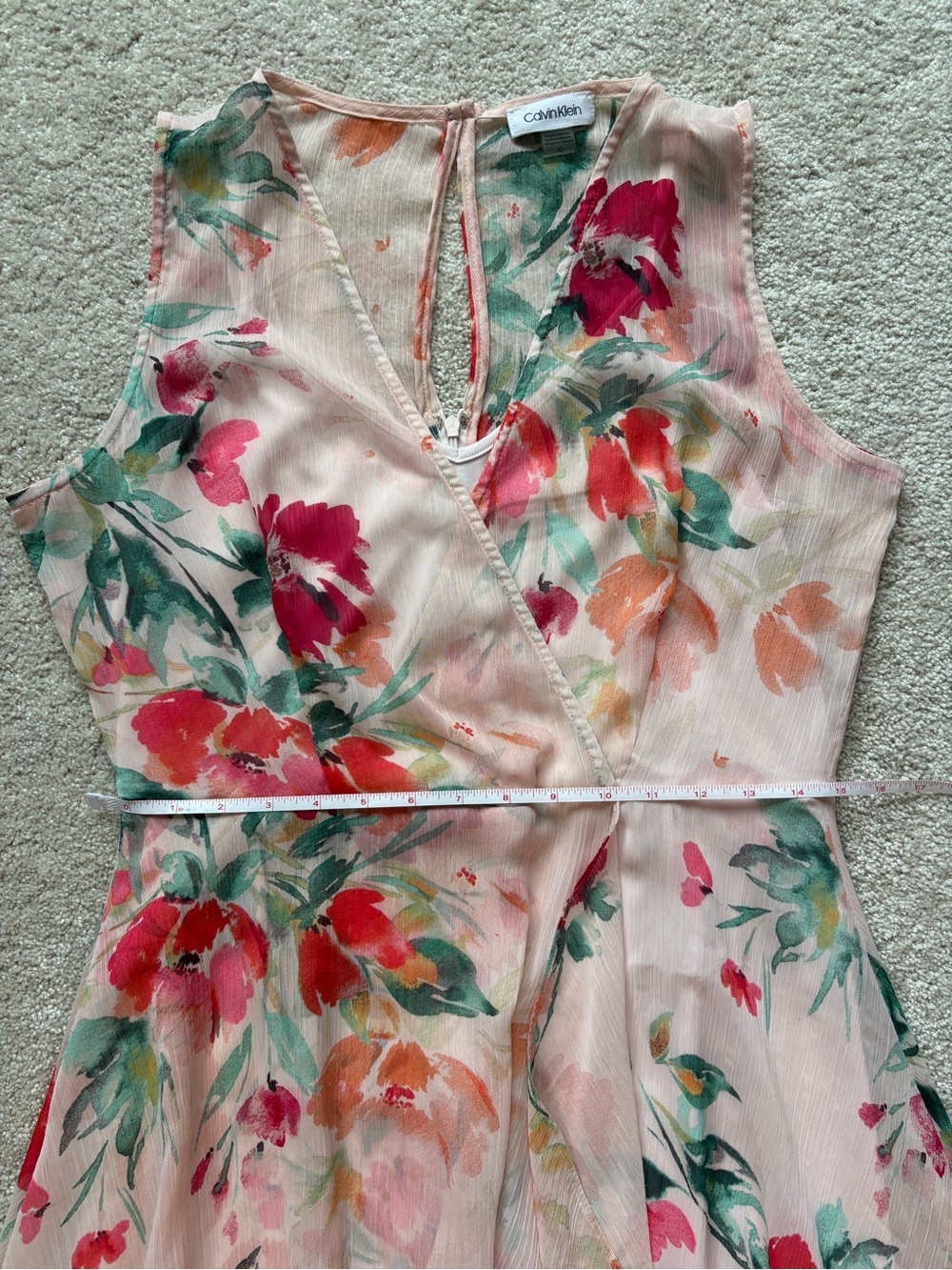 Calvin Klein Pink Floral Maxi High-Low Wrap Dress Size 10 - Picture 6 of 14